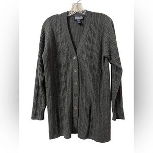 Lands’ End 100% 2 Ply Cashmere Cardigan Sweater Women’s S (6-8) Cable Knit Gray